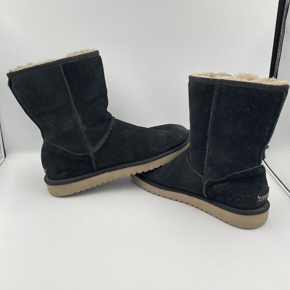 Koolaburra by Ugg Victoria Short Black Suede Tan Fur Boots Womens SIZE 10 Winter - Picture 9 of 11